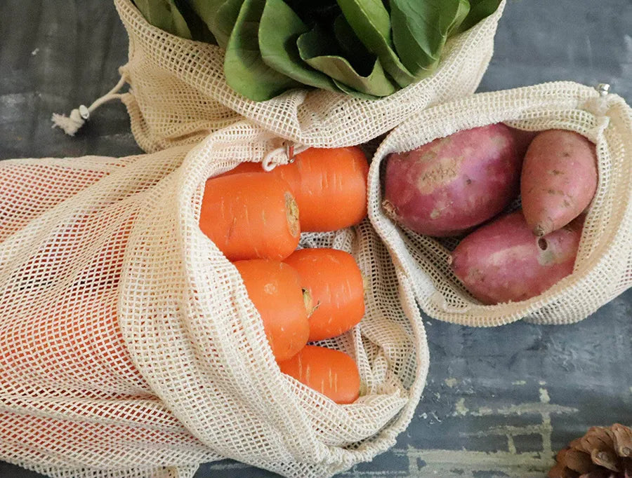 Set of 4 Organic Cotton Mesh Produce Bags
