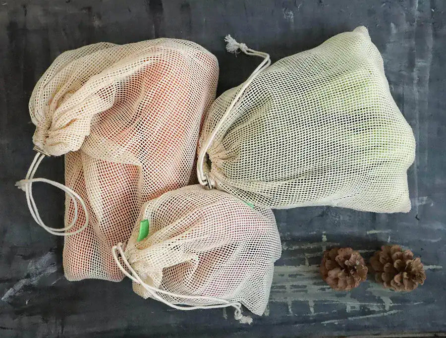 Set of 4 Organic Cotton Mesh Produce Bags