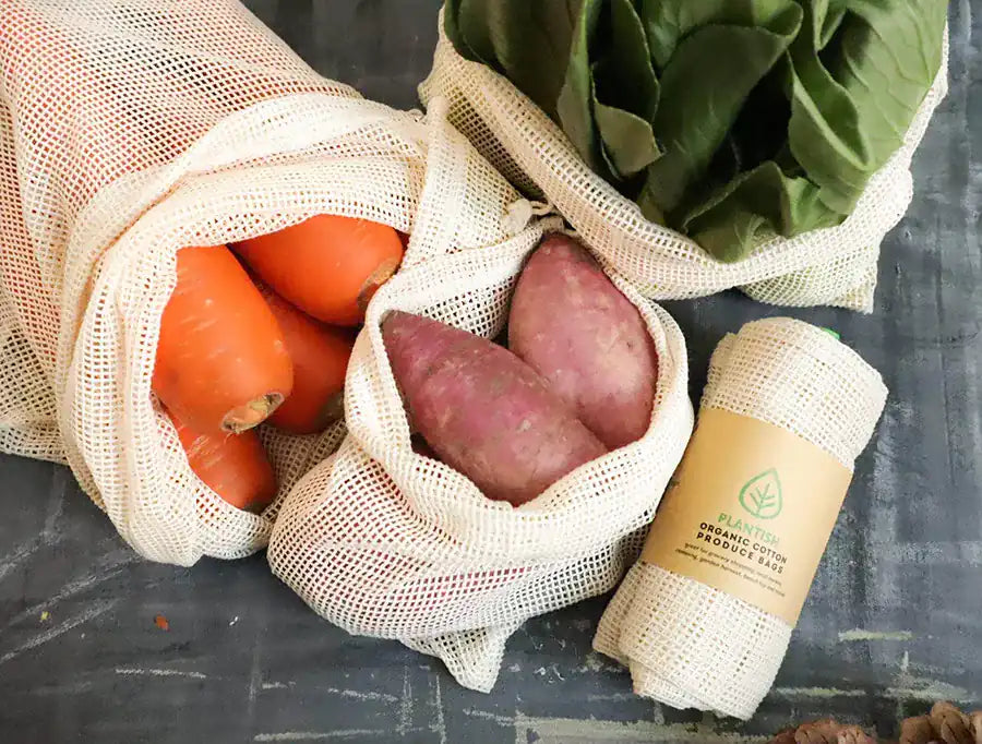 Set of 4 Organic Cotton Mesh Produce Bags