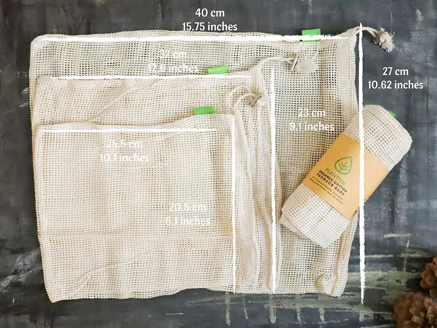 Set of 4 Organic Cotton Mesh Produce Bags